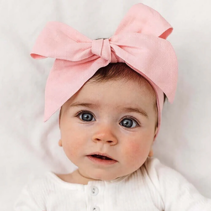 Snuggle Hunny Pre-Tied Linen Bow | Baby Pink