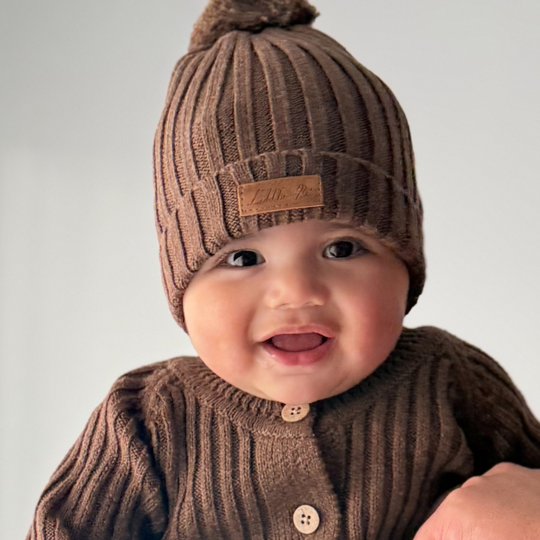 Little B's Knitted Cotton Rib Beanie - Chocolate