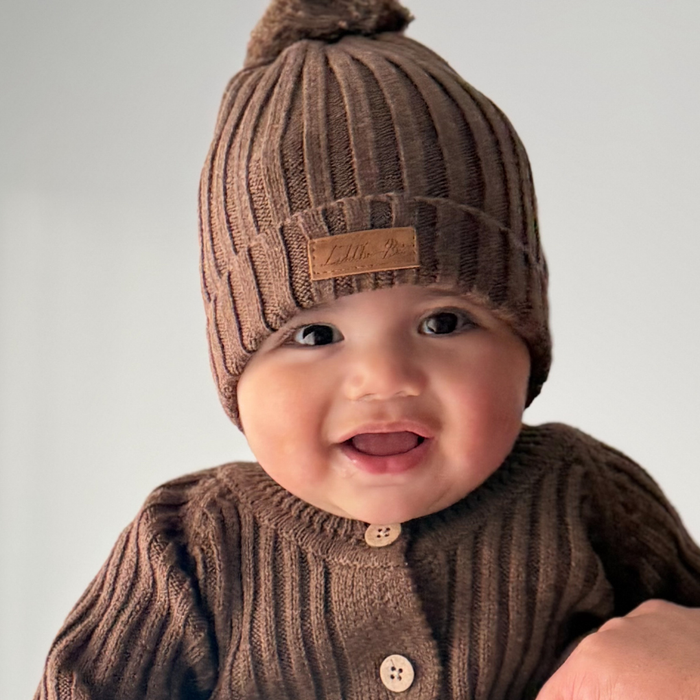 Little B's Knitted Cotton Rib Beanie - Chocolate