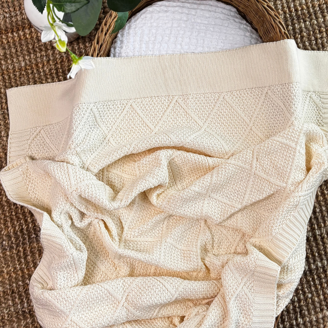 Personalised Diamond Knit Baby Blanket - Milk