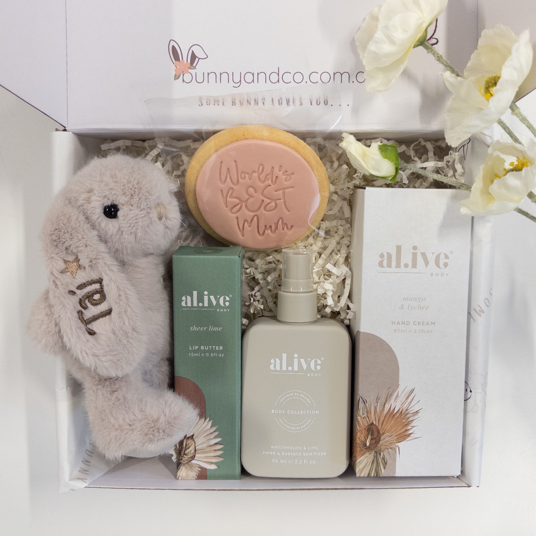 Personalised Mum & Bub Gift Hamper - Beige Snuggle Bunny