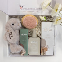 Personalised Mum & Bub Gift Hamper - Beige Snuggle Bunny