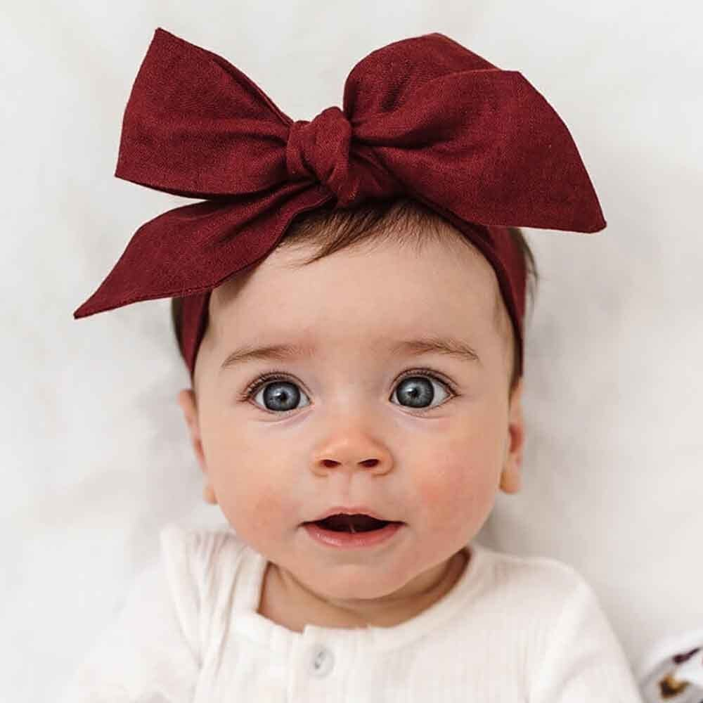 Snuggle Hunny Pre-Tied Linen Bow | Burgundy