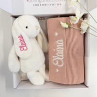 Personalised Bunny & Blanket Girl Gift Hamper - Dusty Pink