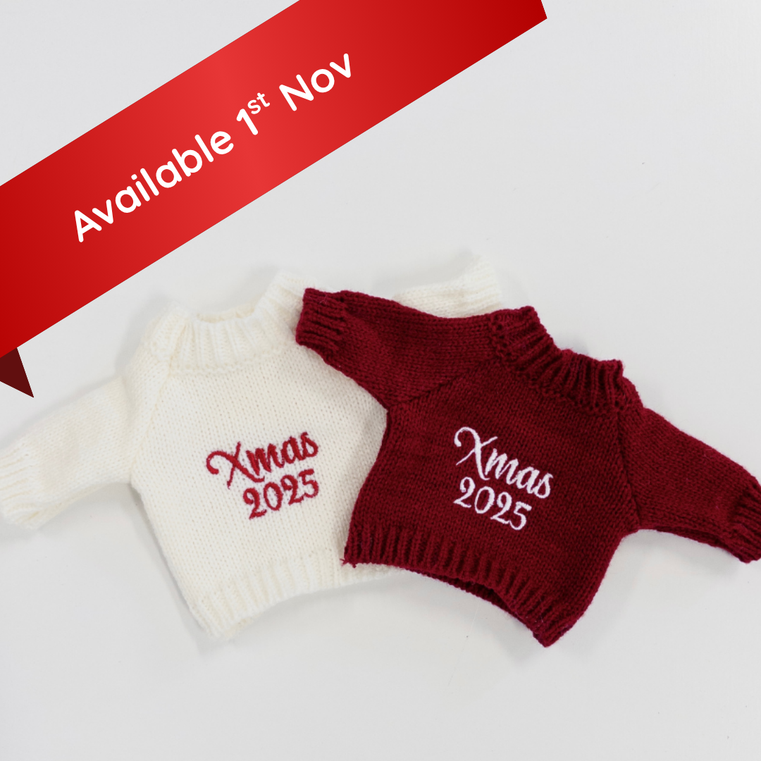 Personalised Christmas Bunny Jumpers - Red & Cream (MEDIUM)