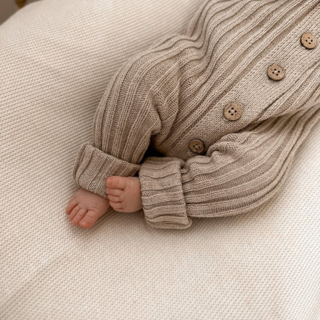 Little B's Knitted Cotton Rib Romper - Oak
