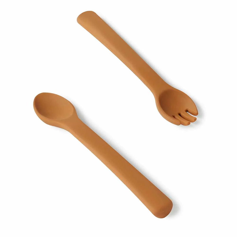 Snuggle Hunny Silicone Spoon and Fork Set | Chestnut