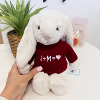Valentines Day Gift - Medium Cream Jellycat Bunny & Red Custom Jumper
