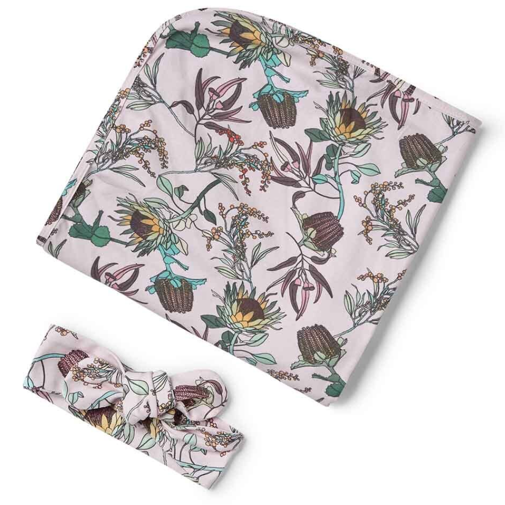 Snuggle Hunny Jersey Wrap & Topknot Set | Banksia
