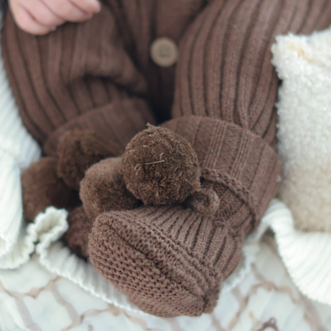 Little B's Knitted Cotton Rib Romper - Chocolate