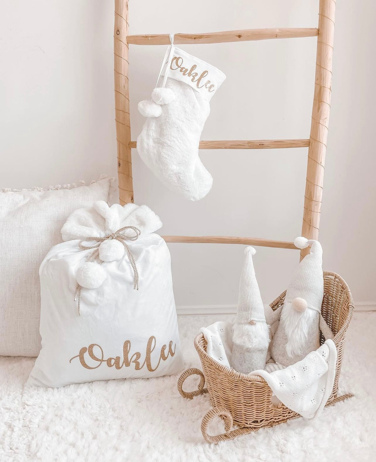 Personalised Christmas Santa Stocking - White
