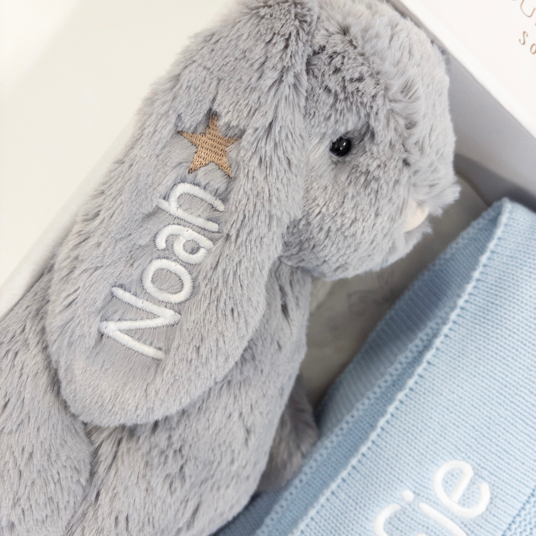 Personalised Bunny & Blanket Gift Hamper - Silver & Blue