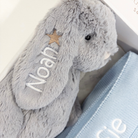 Personalised Bunny & Blanket Gift Hamper - Silver & Blue