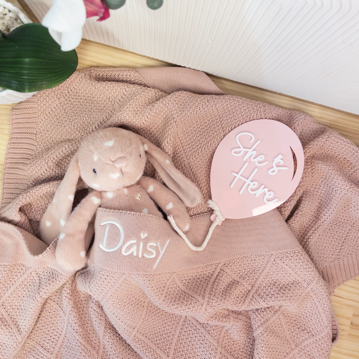Birth Announcement Plaque - 'She's Here' Balloon - Pink