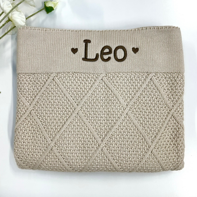 Personalised Diamond Knit Baby Blanket - Oatmeal