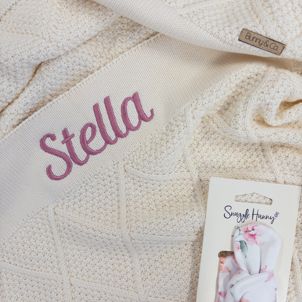 Personalised Diamond Knit Baby Blanket - Milk