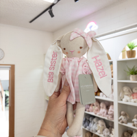 Personalised Alimrose Pink Gingham Pixie Bunny