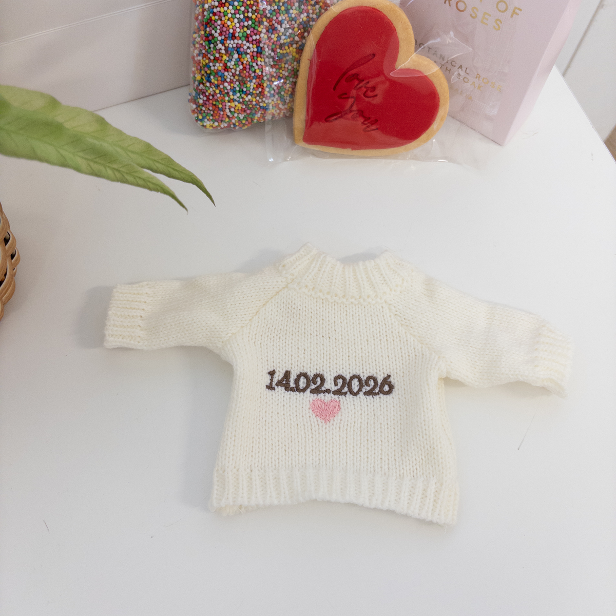 Valentines Day Gift - Personalised Bunny Jumper - Cream (Fits MEDIUM size Jellycat Bunny)