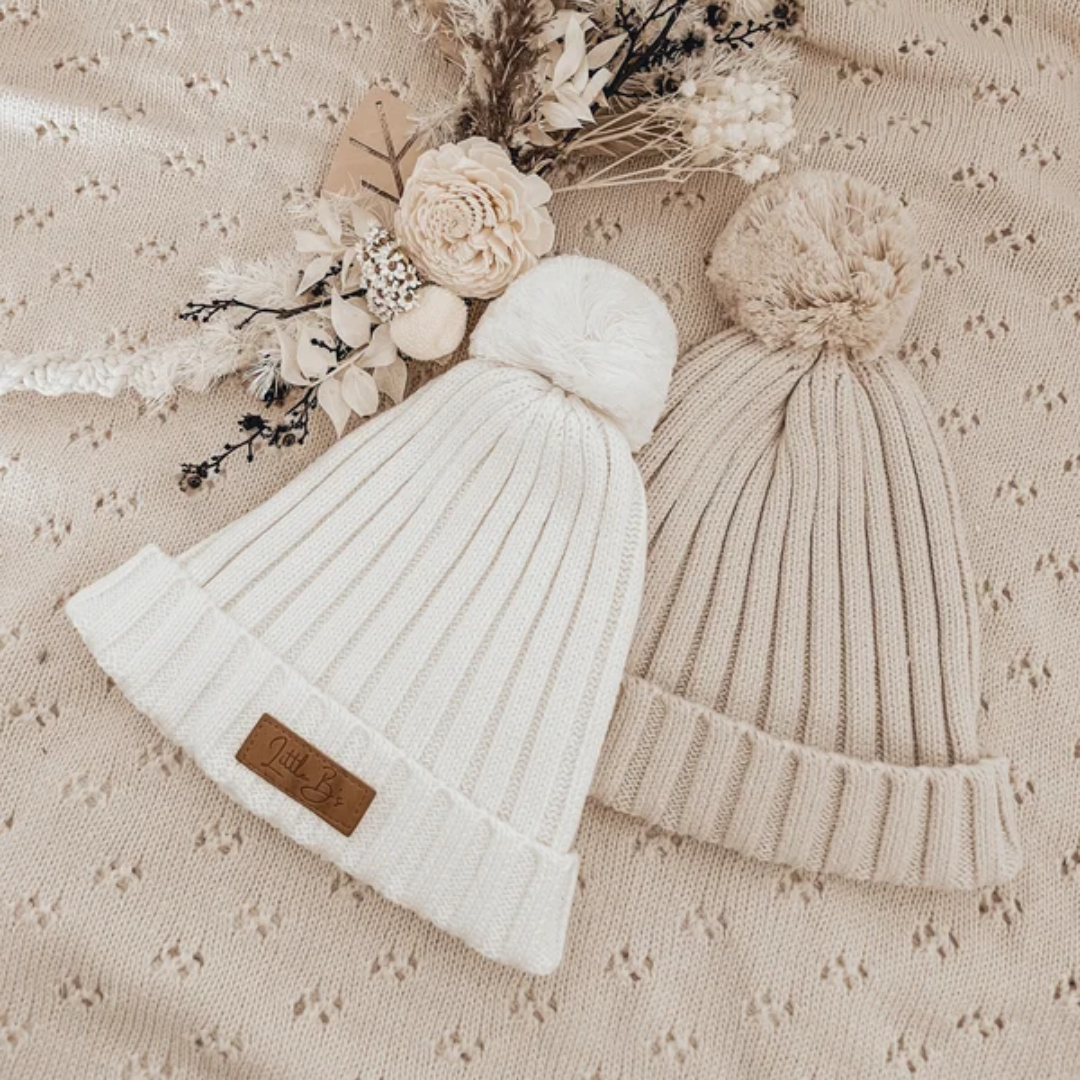 Little B's Knitted Cotton Rib Beanie - Milk