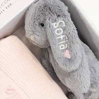 Personalised Bunny & Blanket Gift Hamper - Silver & Pink