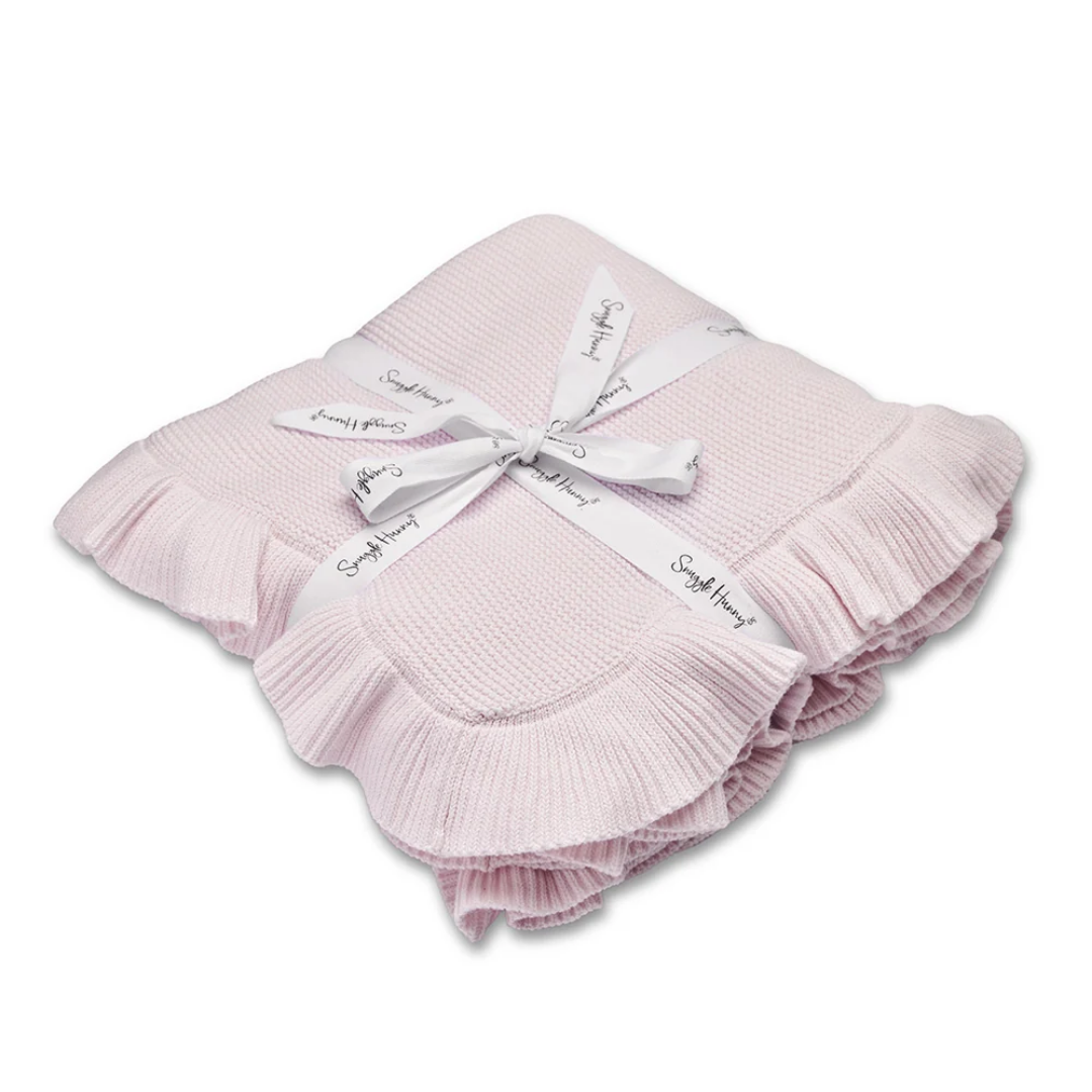 Snuggle Hunny Personalised Ruffle Knit Baby Blanket - Blush Pink