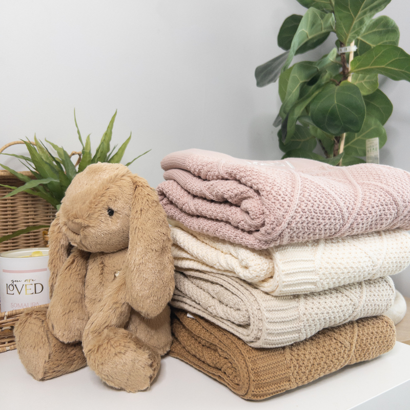 Personalised Diamond Knit Baby Blanket - Rosewater