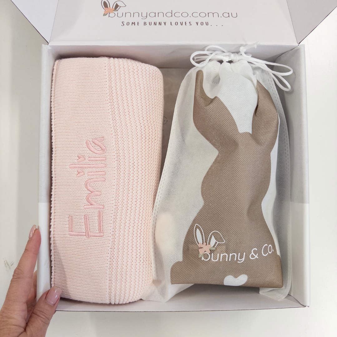 Personalised Bunny & Blanket Gift Hamper - Silver & Pink
