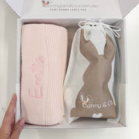 Personalised Bunny & Blanket Gift Hamper - Silver & Pink