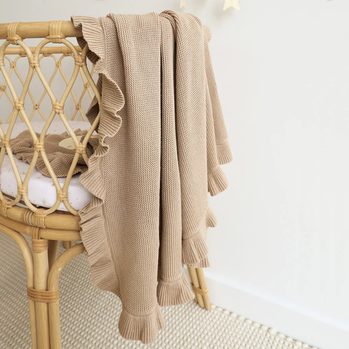 Snuggle Hunny Personalised Ruffle Knit Baby Blanket - Hazelnut