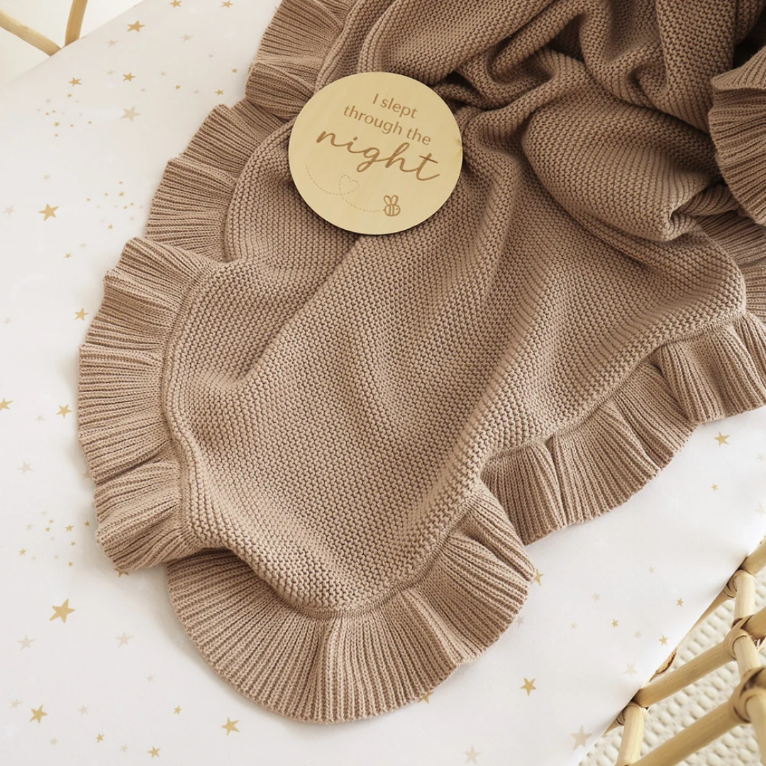 Snuggle Hunny Personalised Ruffle Knit Baby Blanket - Hazelnut