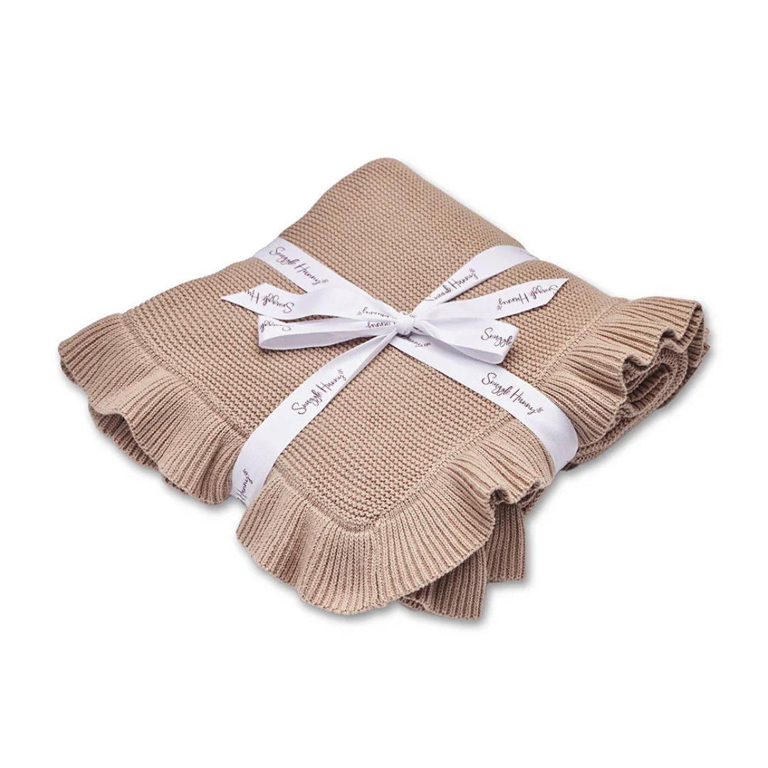 Snuggle Hunny Personalised Ruffle Knit Baby Blanket - Hazelnut