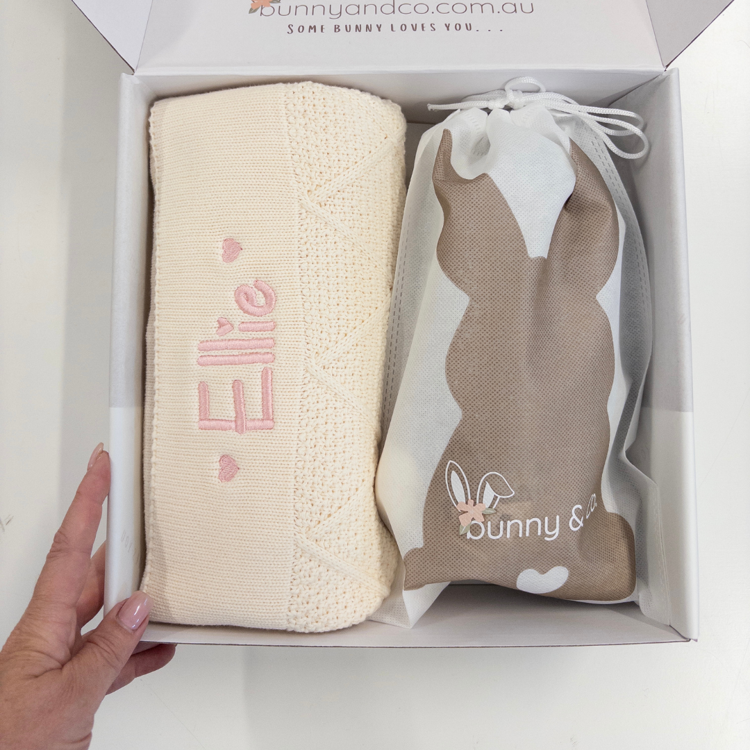 Personalised Bunny & Blanket Gift Hamper - Marshmallow Milk
