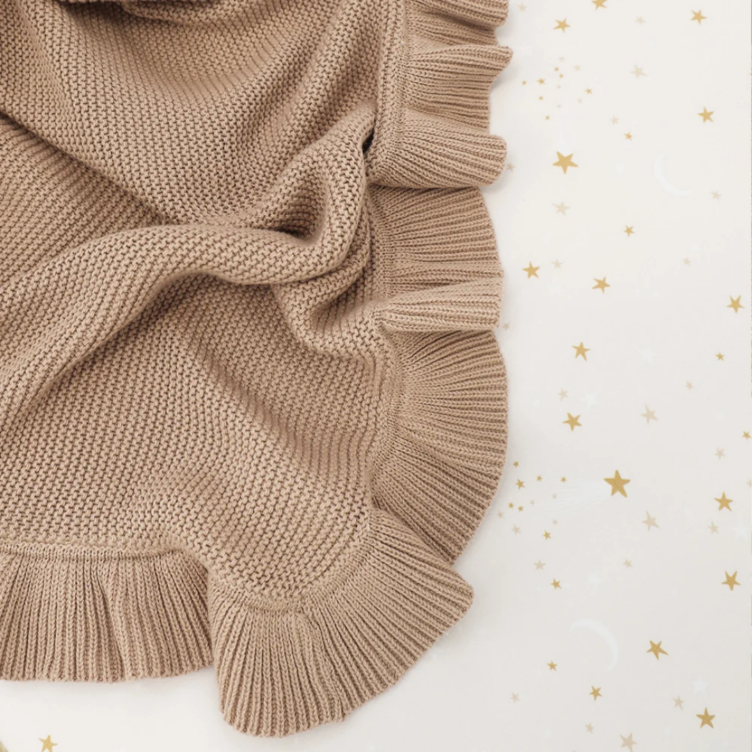 Snuggle Hunny Personalised Ruffle Knit Baby Blanket - Hazelnut