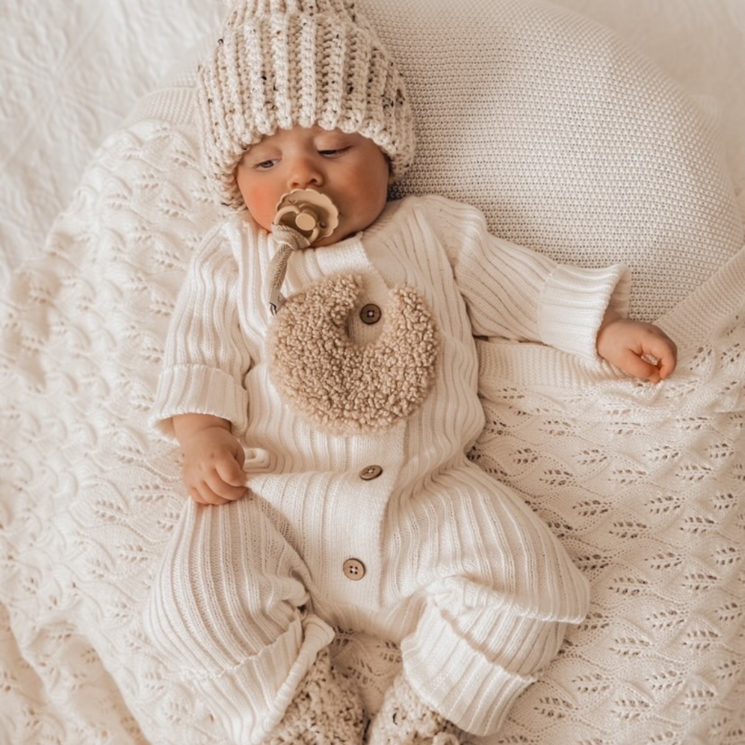 Little B's Knitted Cotton Rib Romper - Milk