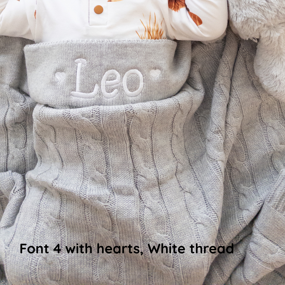 SAME-DAY Silver Bunny & Grey Cable Knit Blanket Baby Hamper