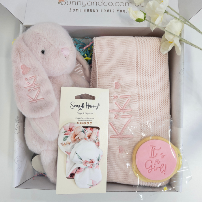 Personalised Bunny & Blanket Gift Hamper - Baby Pink