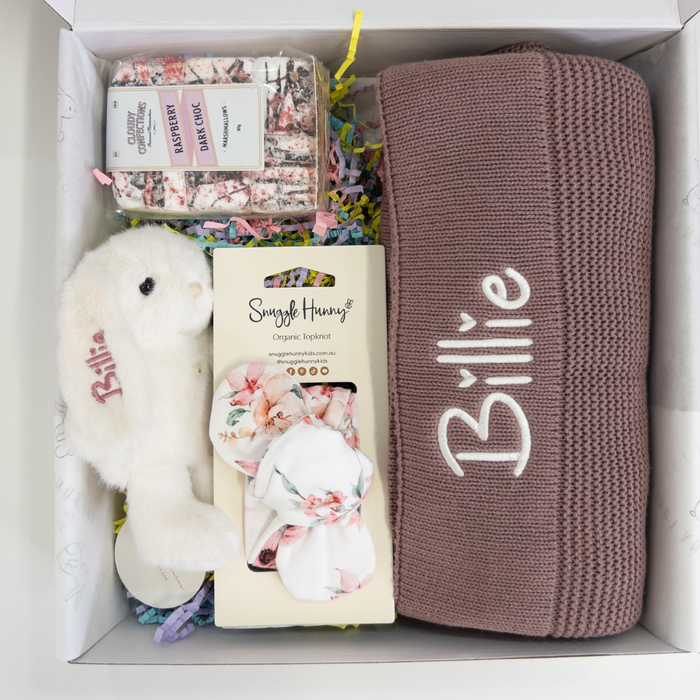 Personalised Bunny & Blanket Gift Hamper - Plum