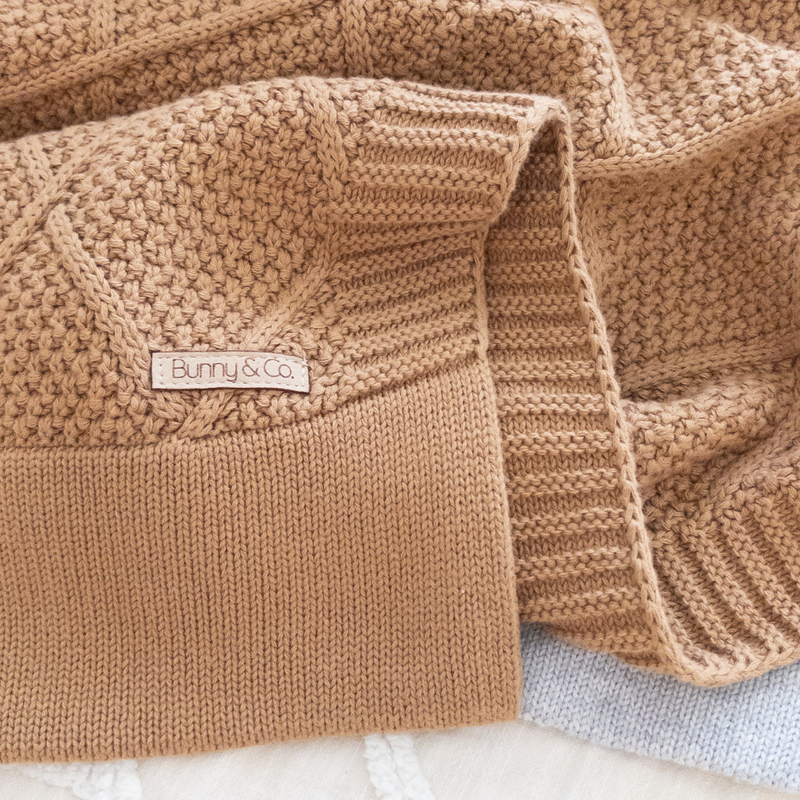 Personalised Diamond Knit Baby Blanket - Biscuit