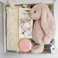 Personalised Baby Girl Blanket Gift Hamper - Blush Jellycat Bunny