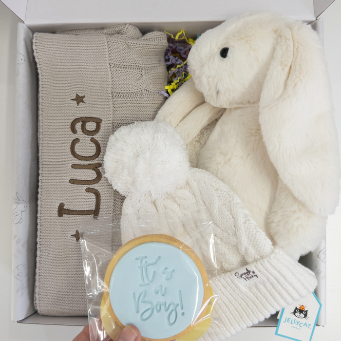 Personalised Baby Blanket Gift Hamper - Cream Jellycat Bunny