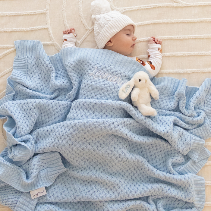 Snuggle Hunny - Personalised Knit Blanket | Baby Blue
