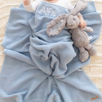 Personalised 100% Cotton Knit Baby Blanket - Powder Blue
