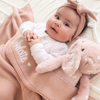 Personalised 100% Cotton Knit Baby Blanket - Dusty Pink
