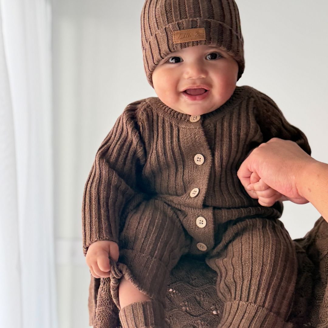 Little B's Knitted Cotton Rib Romper - Chocolate