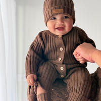 Little B's Knitted Cotton Rib Romper - Chocolate