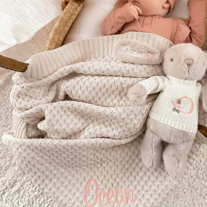 Snuggle Hunny - Personalised Knit Blanket | Warm Grey
