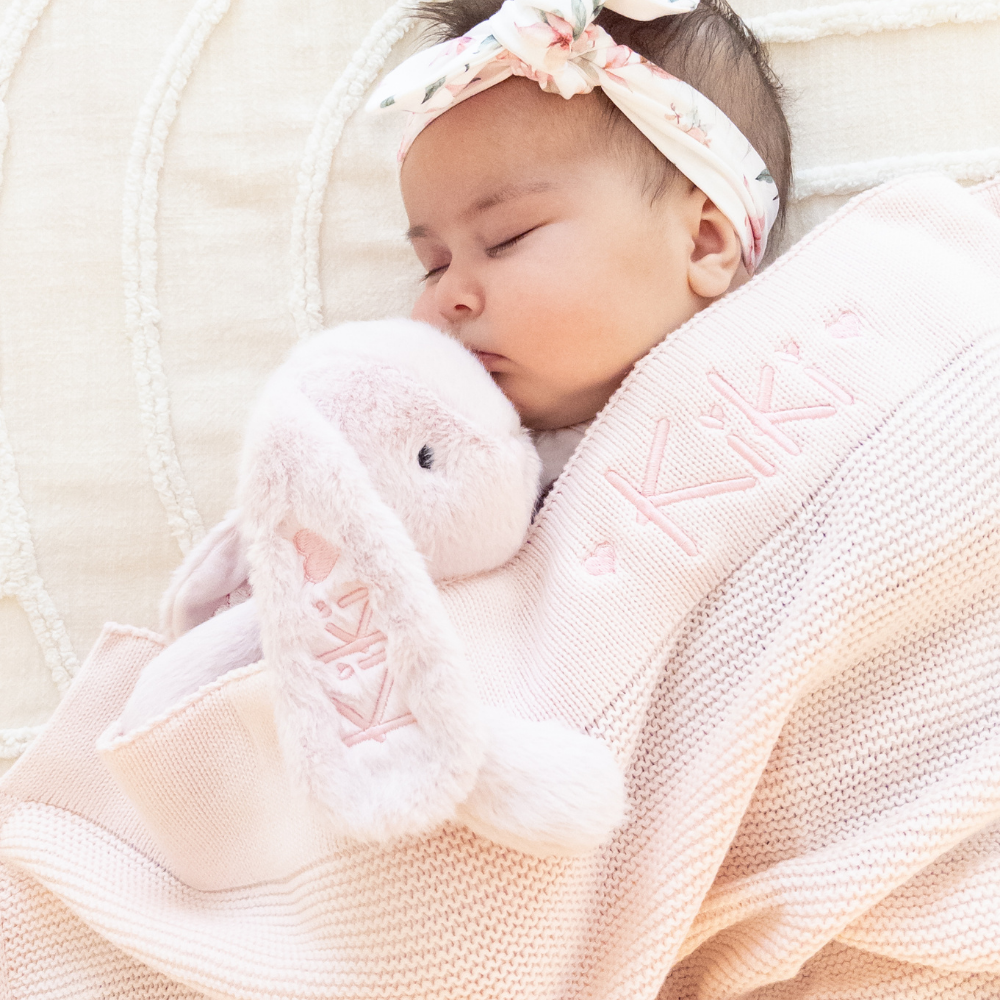 Personalised 100% Cotton Knit Baby Blanket - Light Pink