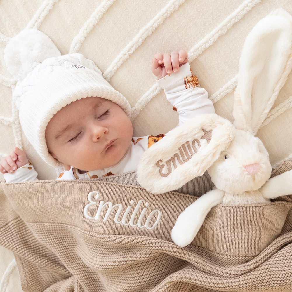 Personalised 100% Cotton Knit Baby Blanket - Beige
