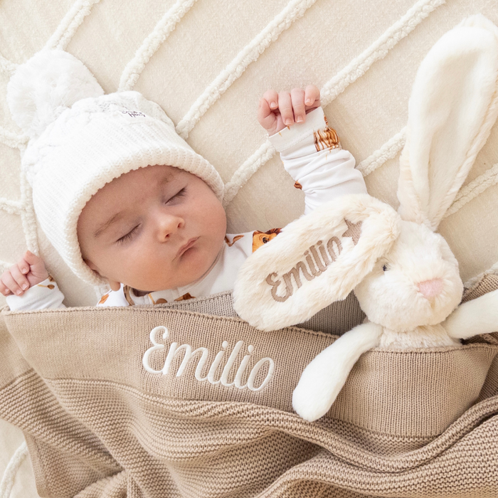 Personalised 100% Cotton Knit Baby Blanket - Beige