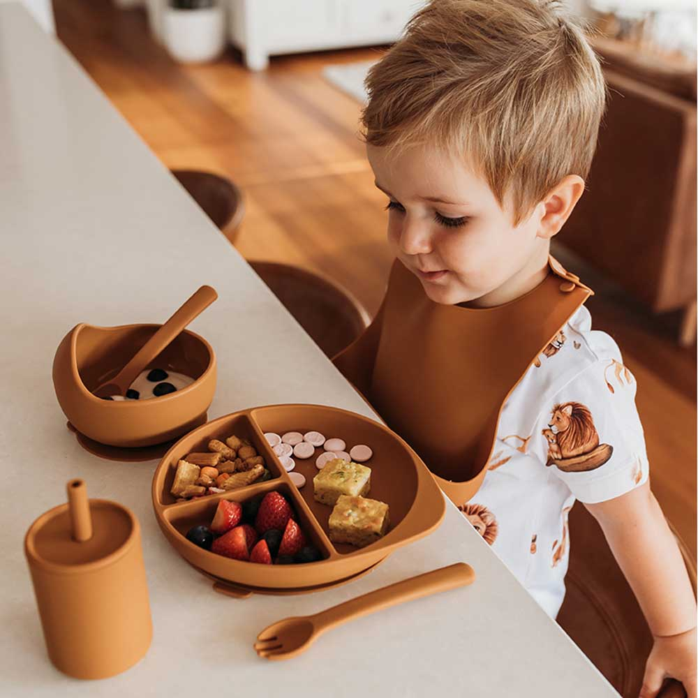 Snuggle Hunny Silicone Spoon and Fork Set | Chestnut